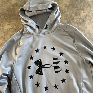 Under Armour Hoodie Men's Size M Gray Freedom Banner Fitted *SEE FLAW*